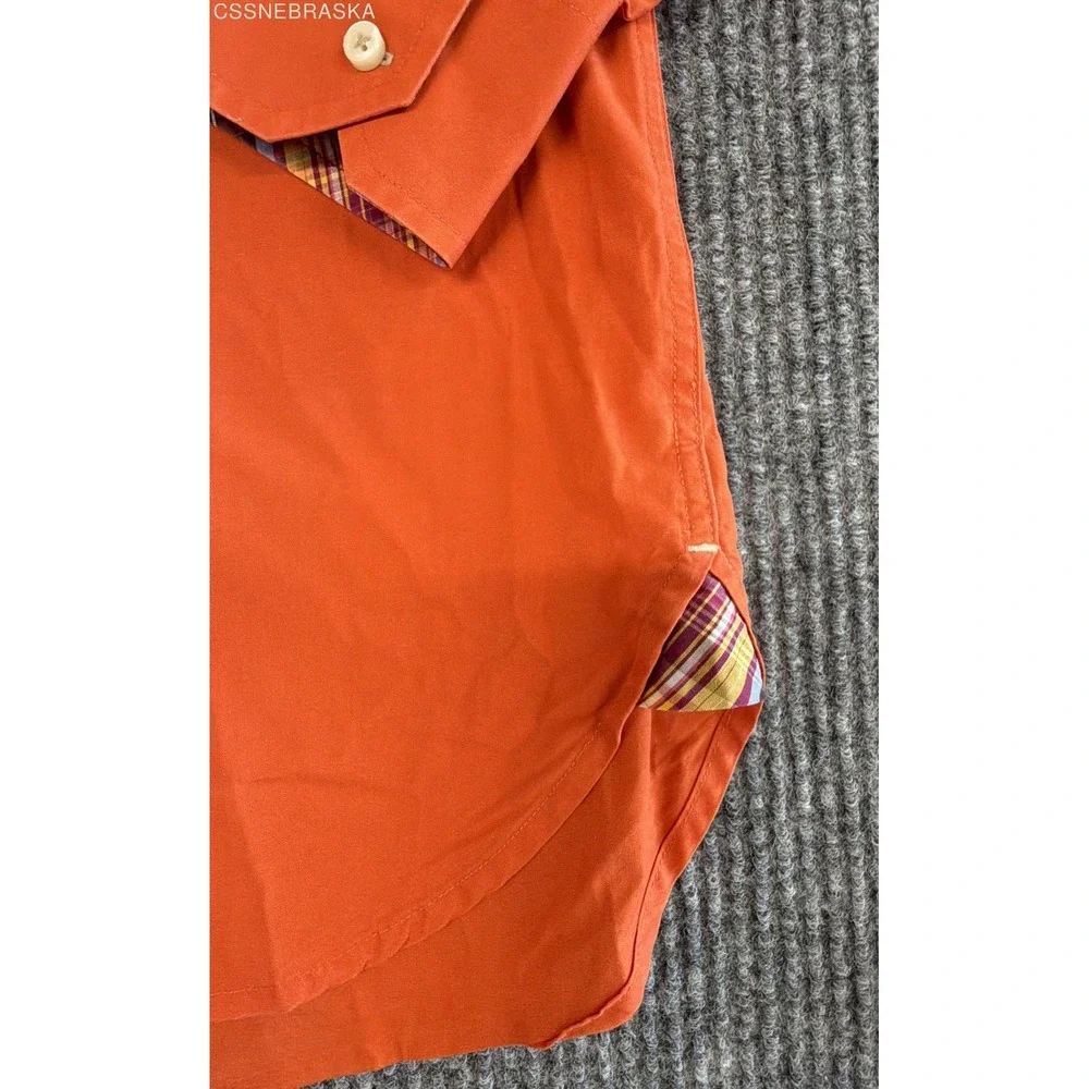 Tommy Hilfiger Mens Long Sleeve Button Down Shirt Orange Plaid Trim Contrast - M